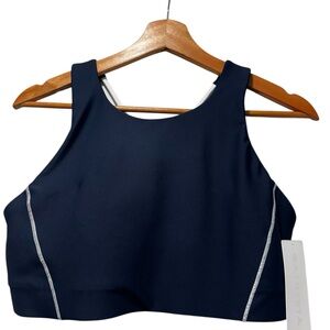 ATHLETA FLEX SPACER TIPPED BRA COLOR: NAVY WITH WHITE SIZE: L